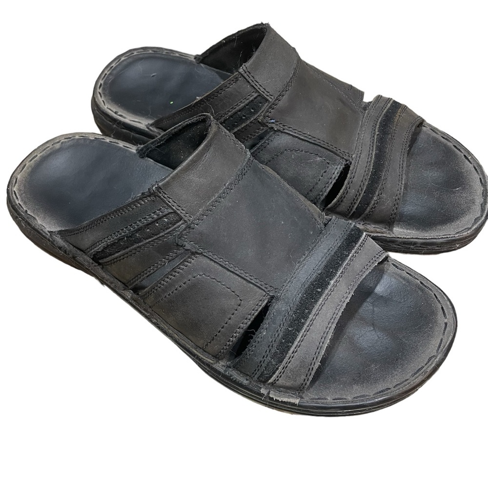 Soft Moc Black Leather Slides Sandals Men’s 9